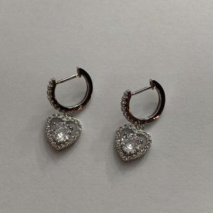 Silver and white rhinestone heart shaped earrings
